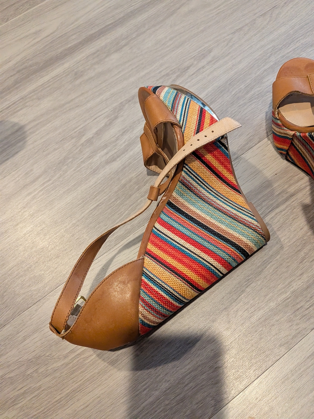 Steve Madden Women's Tan Multi-Stripe Wedge Sandals - Picture 7 of 11